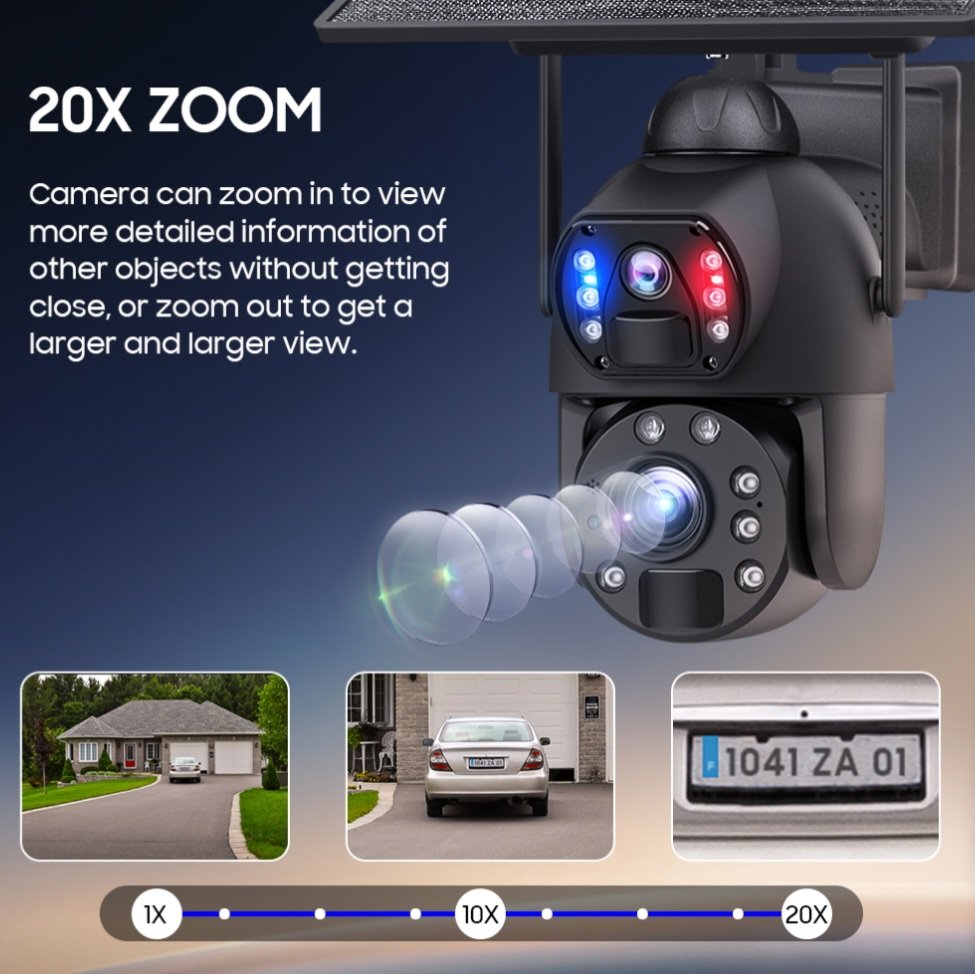 20× Zoom 4G Solar Dual Lens PTZ Camera (With Sim & Memory Card) - Image 2